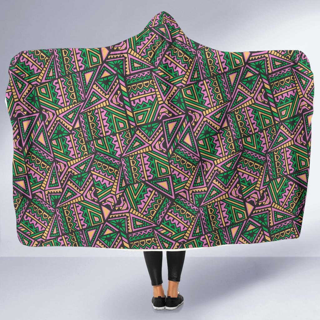 Ethnic Pink Print Pattern Hooded Blanket-grizzshop
