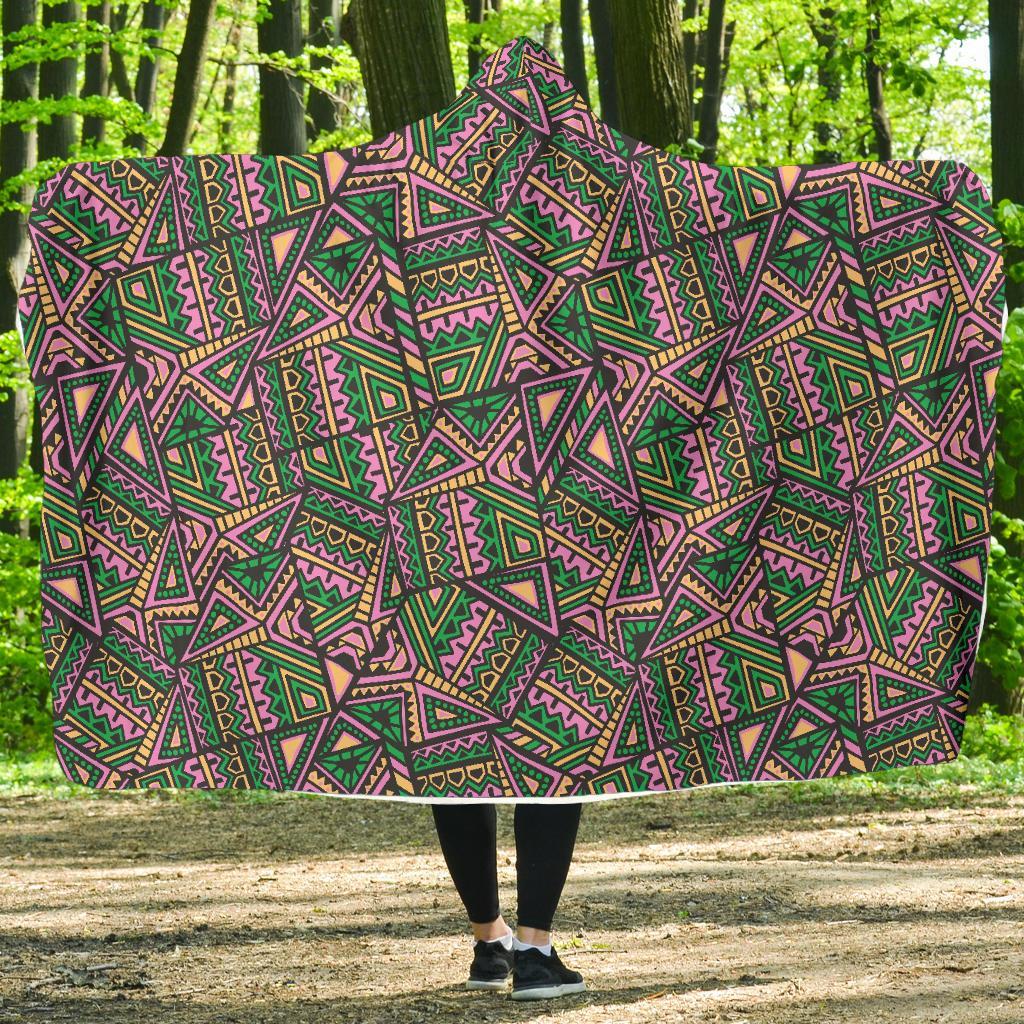 Ethnic Pink Print Pattern Hooded Blanket-grizzshop