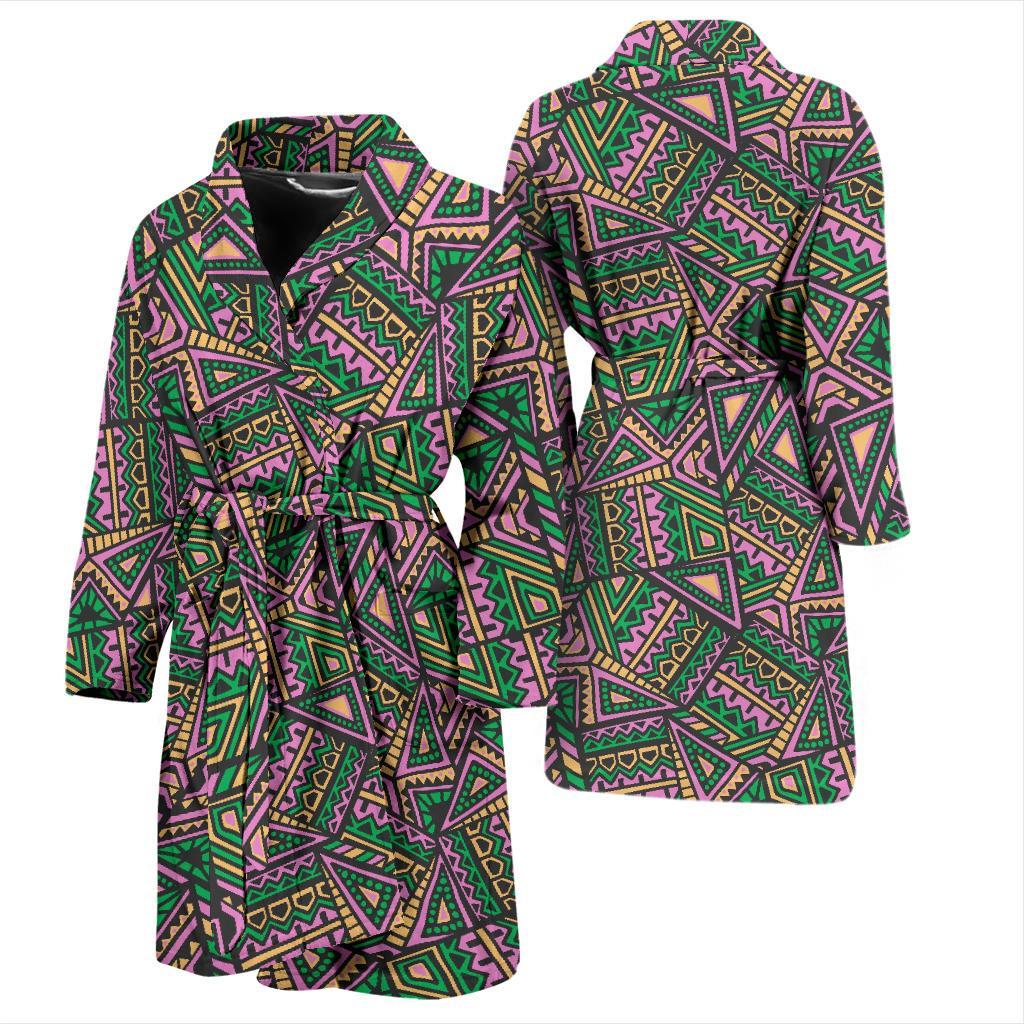 Ethnic Pink Print Pattern Men Long Robe-grizzshop
