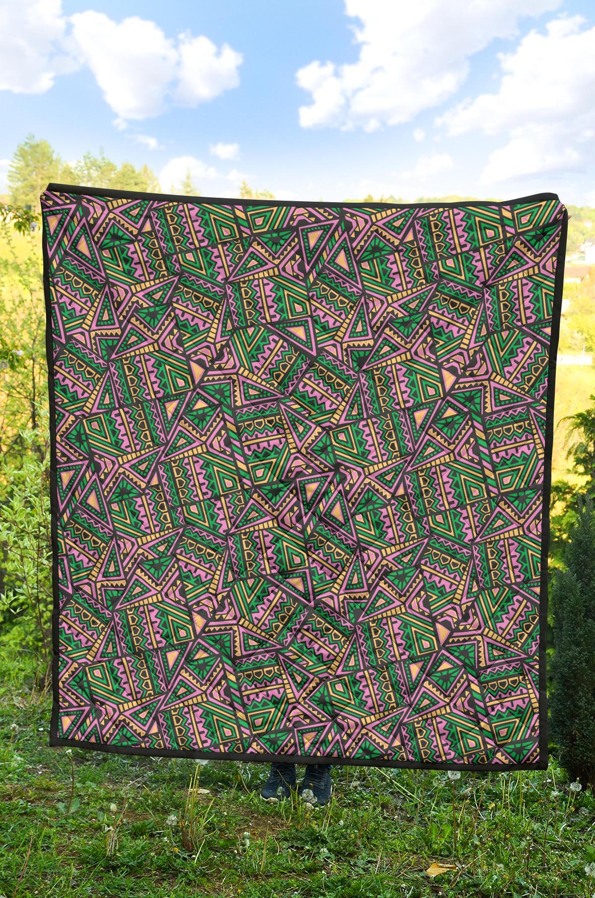 Ethnic Pink Print Pattern Quilt-grizzshop