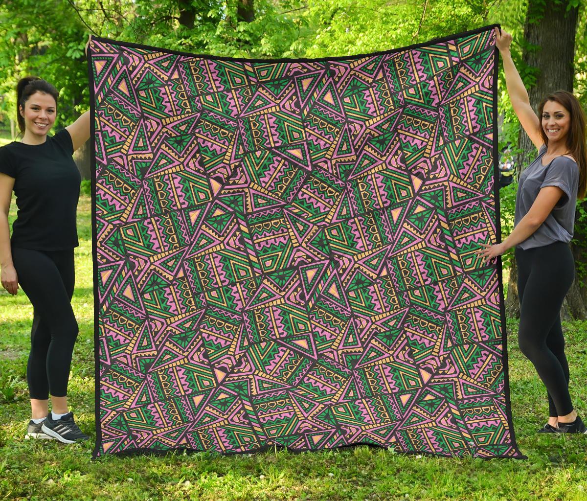 Ethnic Pink Print Pattern Quilt-grizzshop