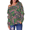 Ethnic Pink Print Pattern Women Off Shoulder Sweatshirt-grizzshop