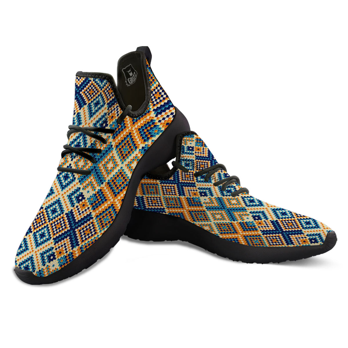 Ethnic Pixel Print Pattern Black Athletic Shoes-grizzshop