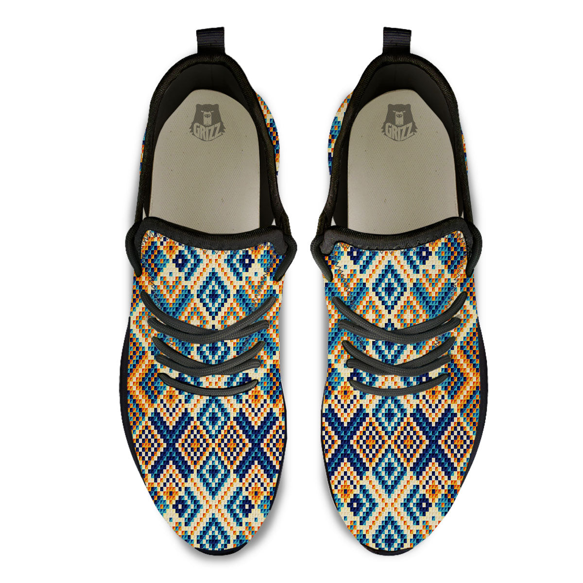 Ethnic Pixel Print Pattern Black Athletic Shoes-grizzshop