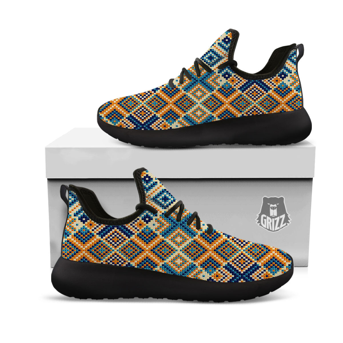 Ethnic Pixel Print Pattern Black Athletic Shoes-grizzshop