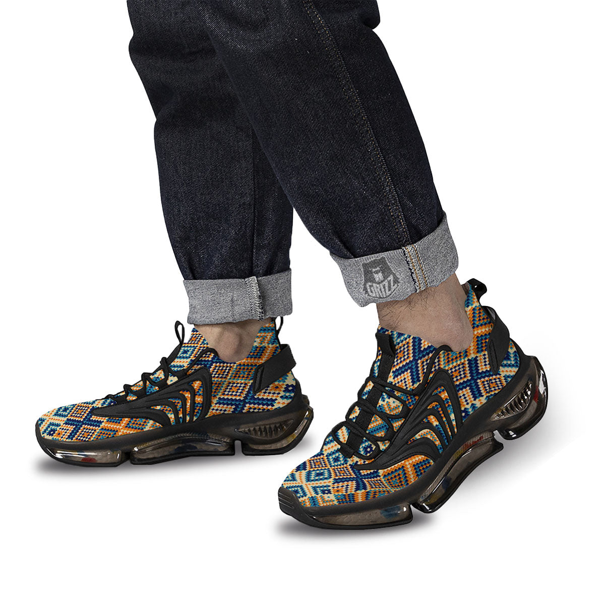 Ethnic Pixel Print Pattern Black Gym Shoes-grizzshop