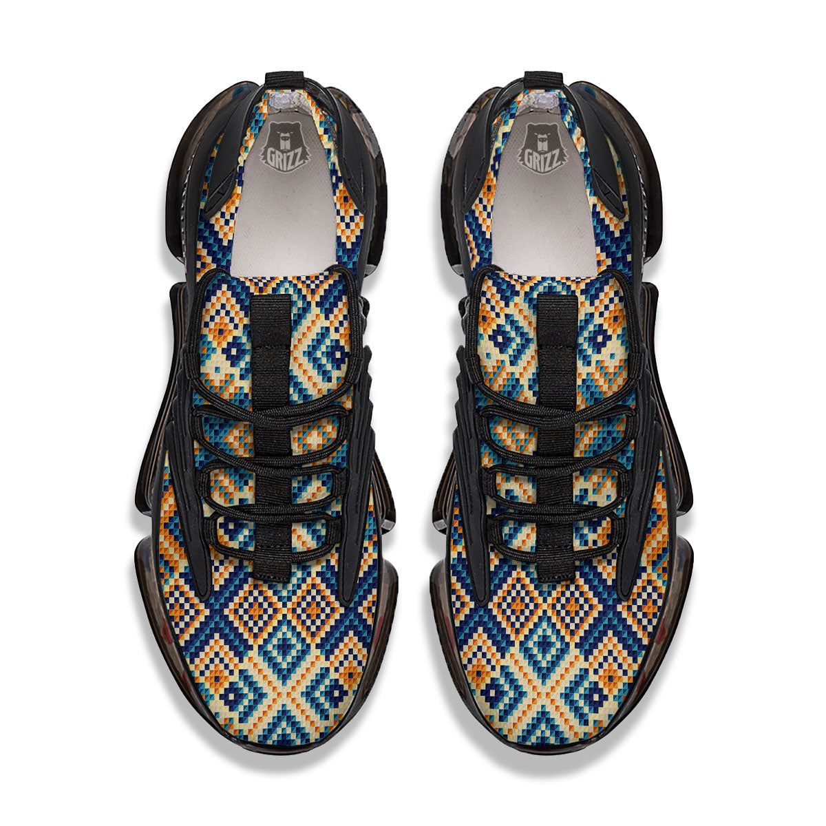 Ethnic Pixel Print Pattern Black Gym Shoes-grizzshop