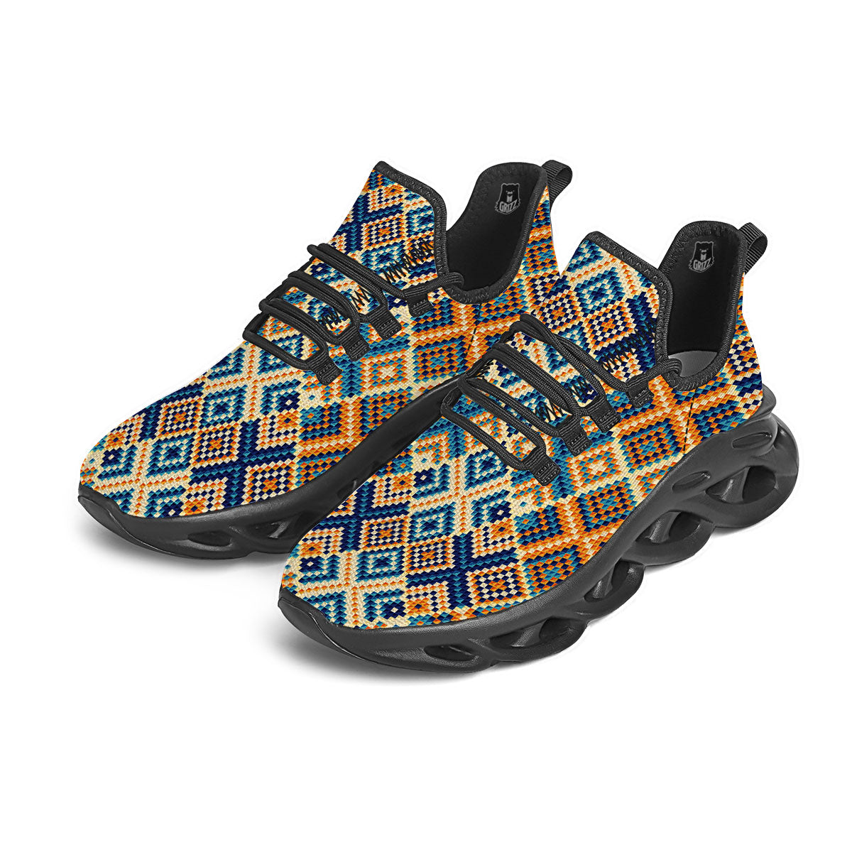 Ethnic Pixel Print Pattern Black Running Shoes-grizzshop