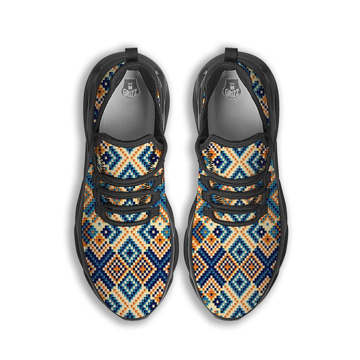 Ethnic Pixel Print Pattern Black Running Shoes-grizzshop
