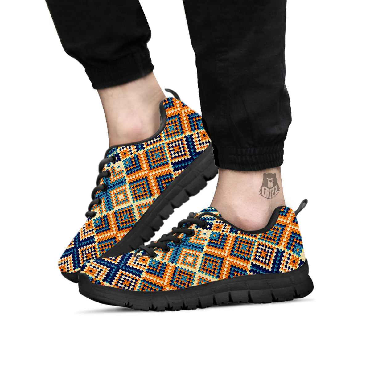 Ethnic Pixel Print Pattern Black Sneaker-grizzshop