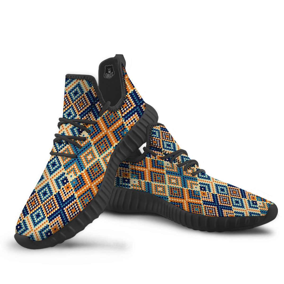 Ethnic Pixel Print Pattern Black Walking Shoes-grizzshop