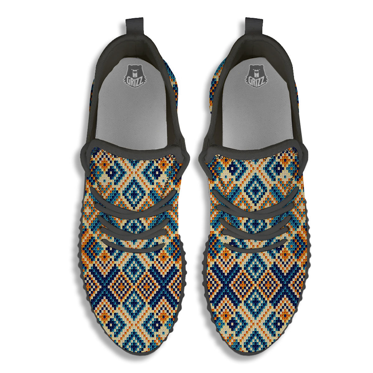 Ethnic Pixel Print Pattern Black Walking Shoes-grizzshop