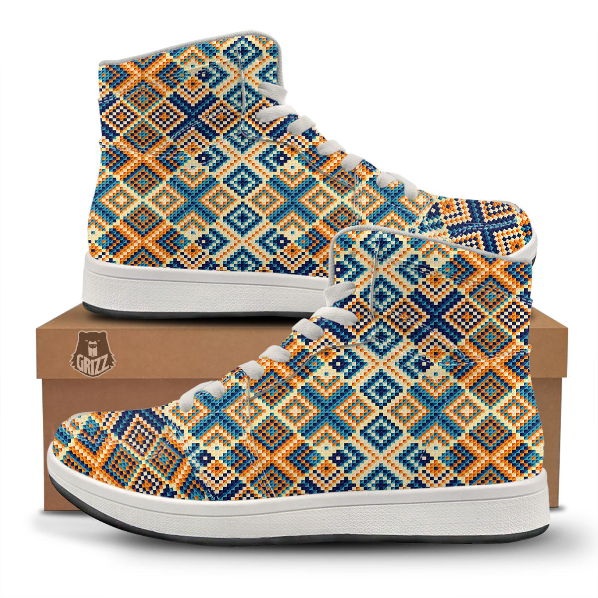 Ethnic Pixel Print Pattern High Top Sneakers-grizzshop