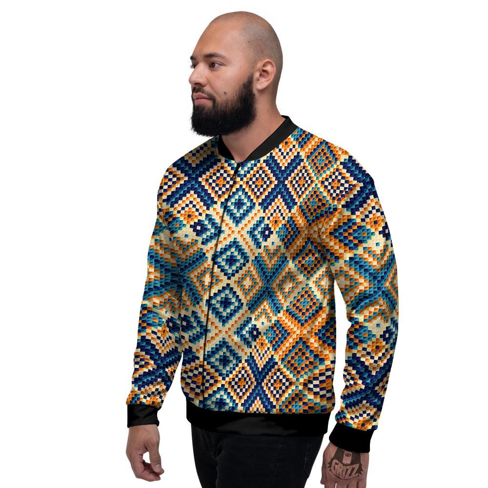 Ethnic Pixel Print Pattern Men's Bomber Jacket-grizzshop