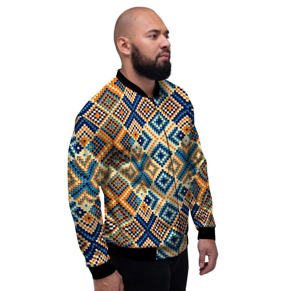 Ethnic Pixel Print Pattern Men's Bomber Jacket-grizzshop