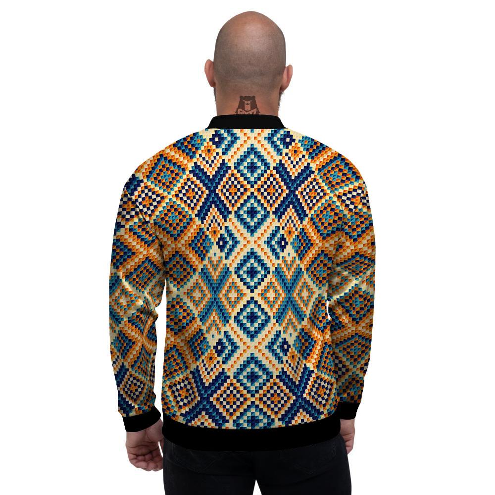 Ethnic Pixel Print Pattern Men's Bomber Jacket-grizzshop
