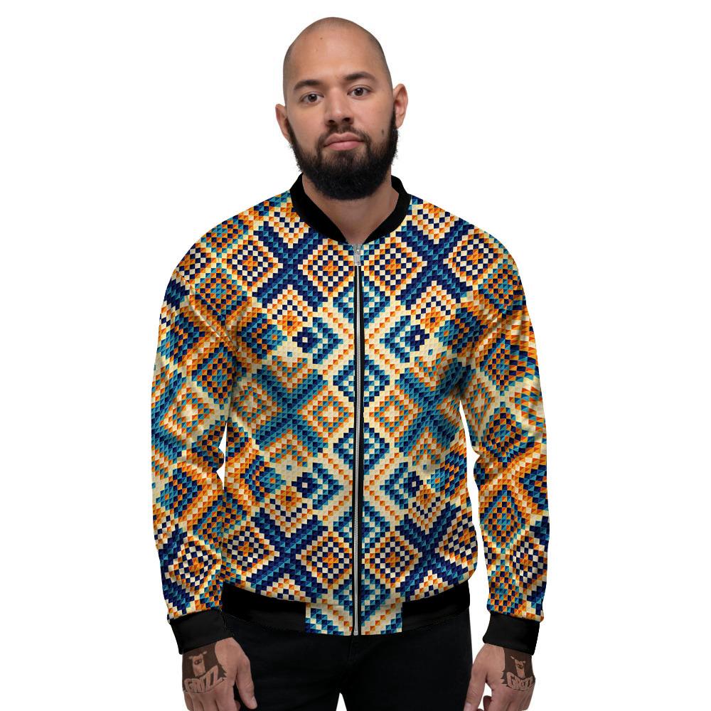 Ethnic Pixel Print Pattern Men's Bomber Jacket-grizzshop