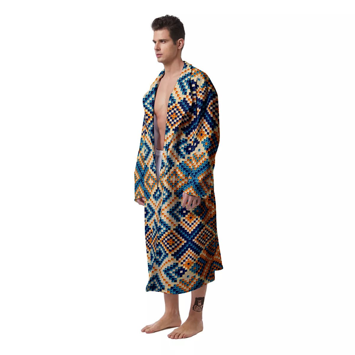 Ethnic Pixel Print Pattern Men's Robe-grizzshop