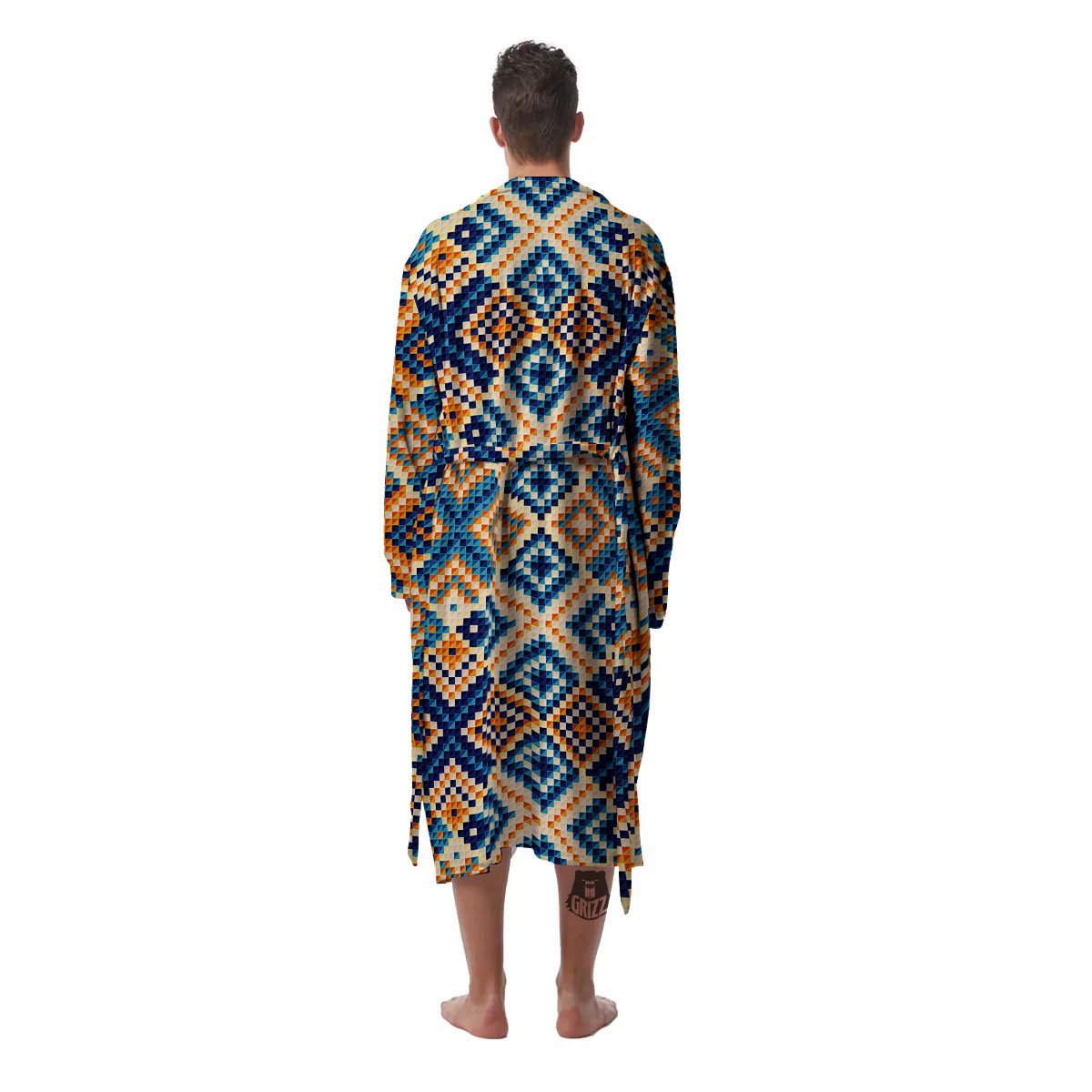Ethnic Pixel Print Pattern Men's Robe-grizzshop