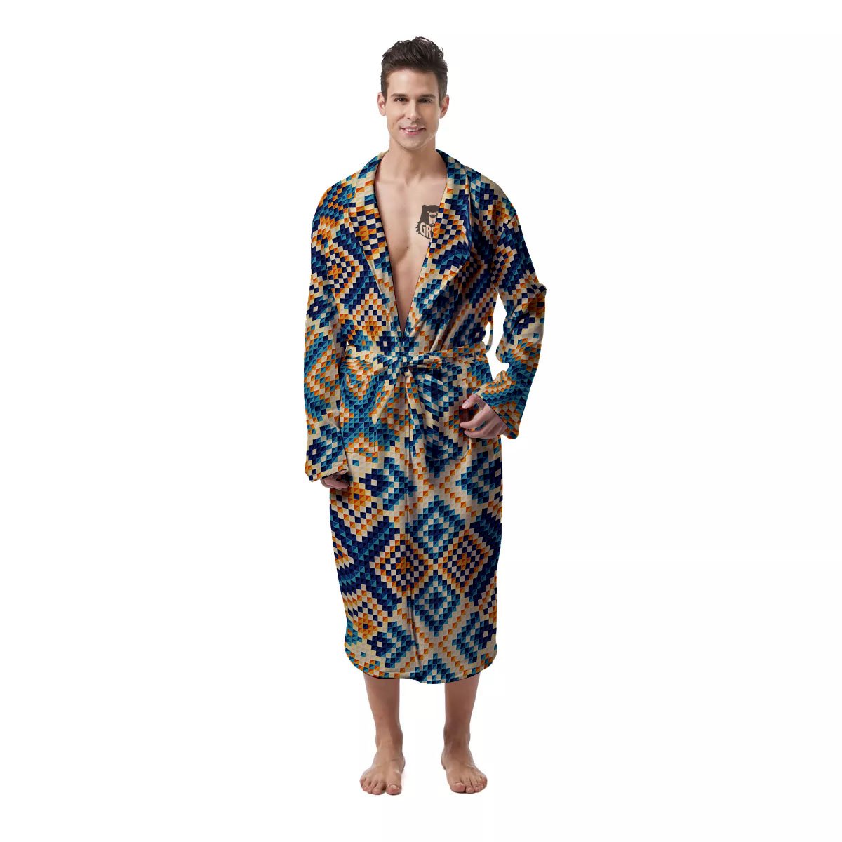 Ethnic Pixel Print Pattern Men's Robe-grizzshop