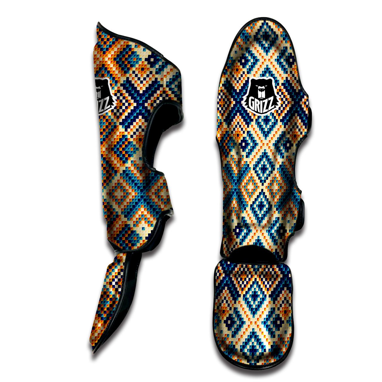 Ethnic Pixel Print Pattern Muay Thai Shin Guards-grizzshop