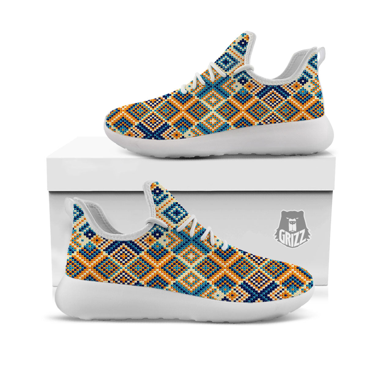 Ethnic Pixel Print Pattern White Athletic Shoes-grizzshop