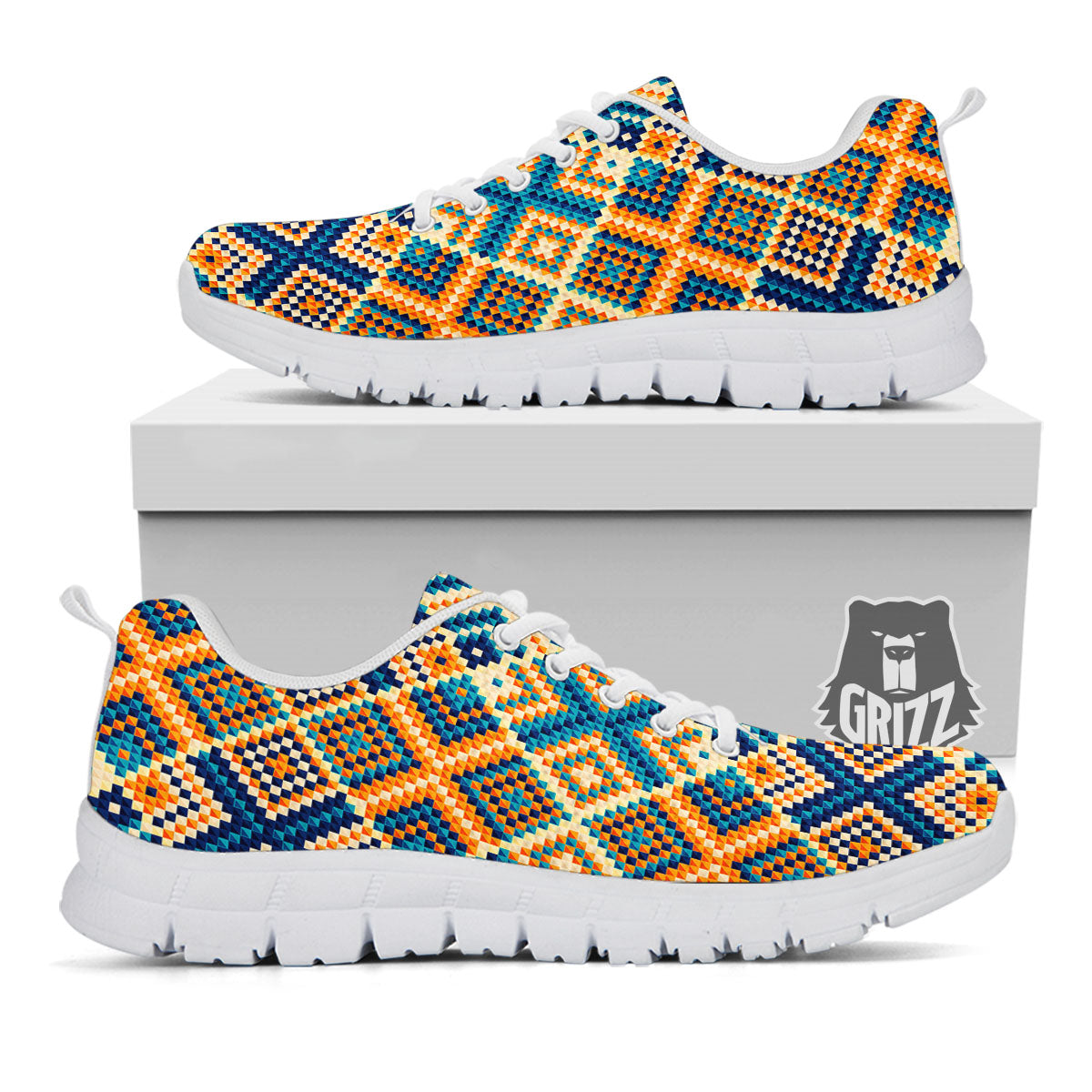 Ethnic Pixel Print Pattern White Sneaker-grizzshop