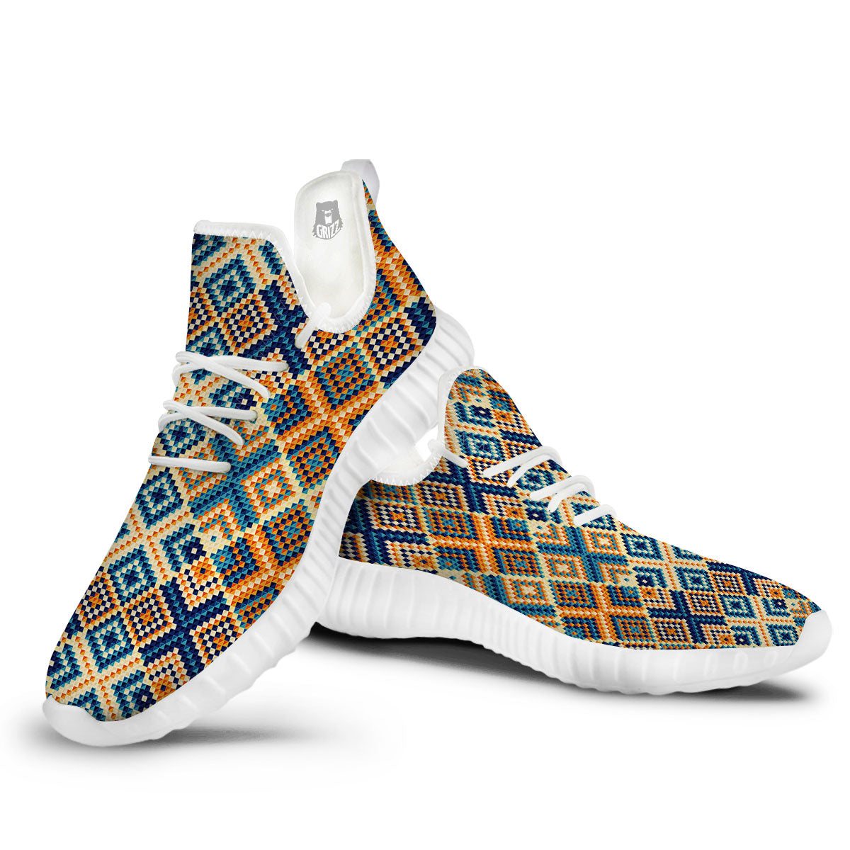 Ethnic Pixel Print Pattern White Walking Shoes-grizzshop