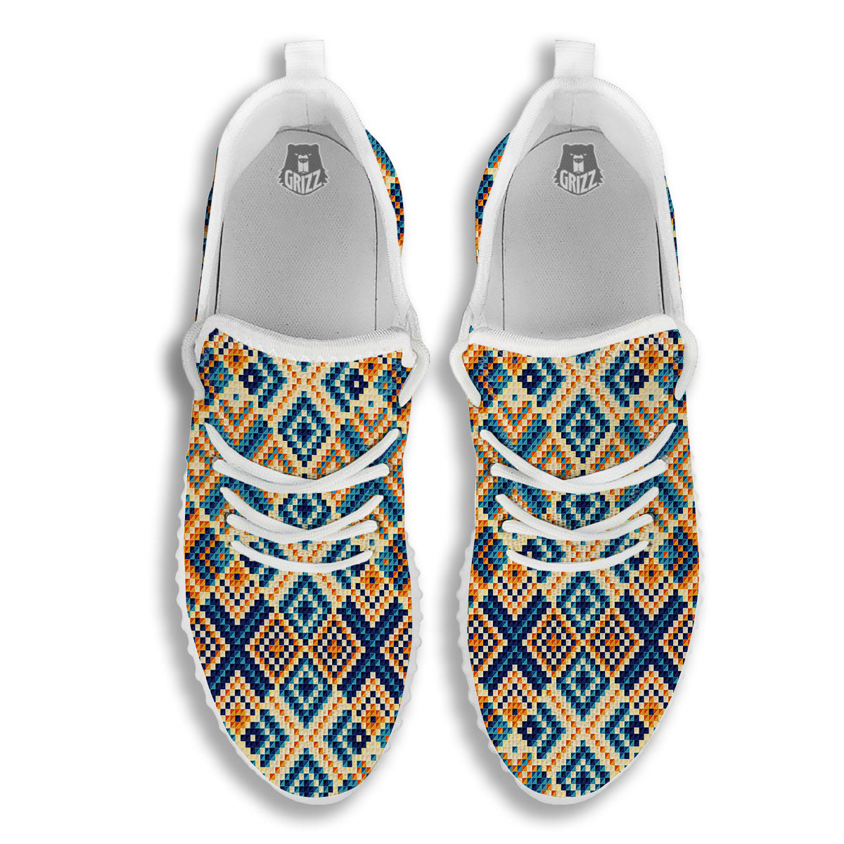 Ethnic Pixel Print Pattern White Walking Shoes-grizzshop
