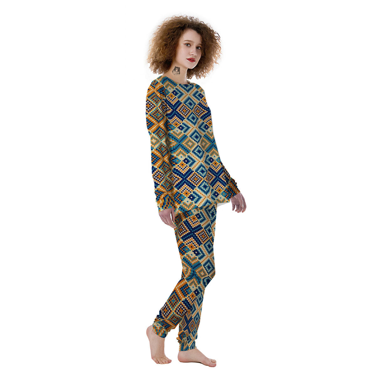 Ethnic Pixel Print Pattern Women's Pajamas-grizzshop