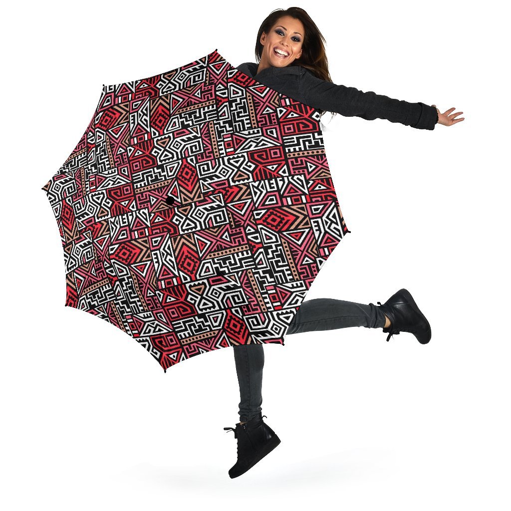 Ethnic Red Print Pattern Automatic Foldable Umbrella-grizzshop