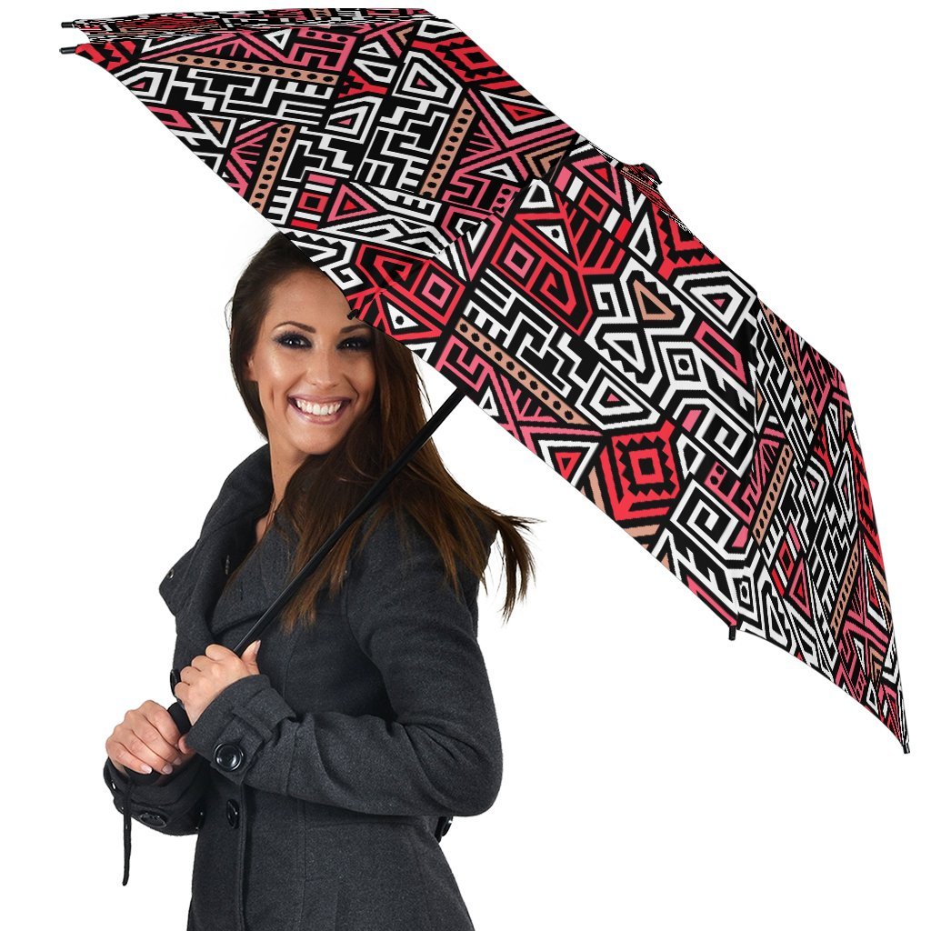 Ethnic Red Print Pattern Automatic Foldable Umbrella-grizzshop