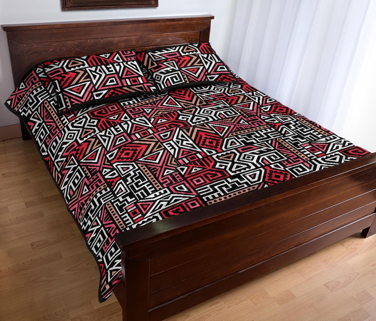 Ethnic Red Print Pattern Bed Set Quilt-grizzshop