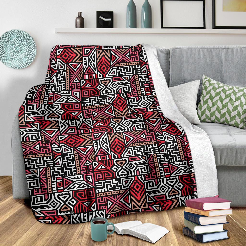 Ethnic Red Print Pattern Blanket-grizzshop