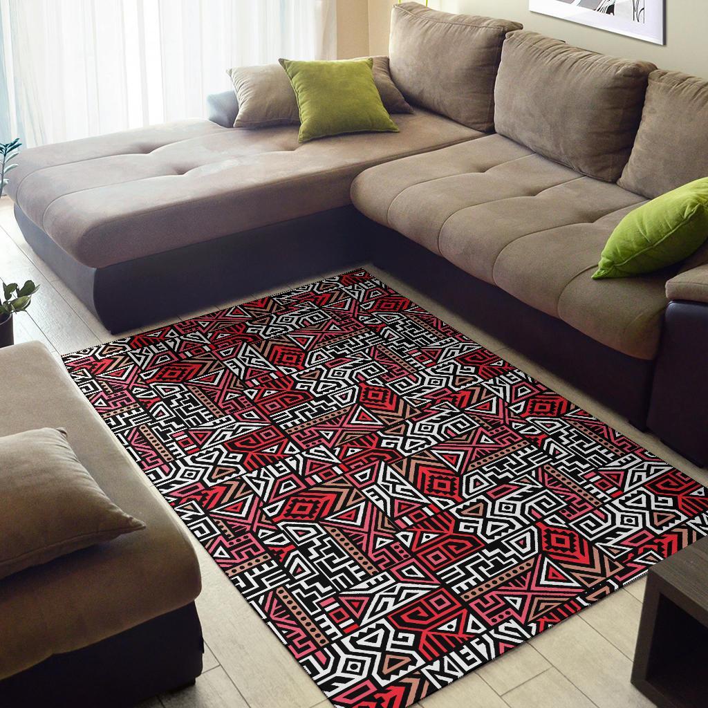 Ethnic Red Print Pattern Floor Mat-grizzshop