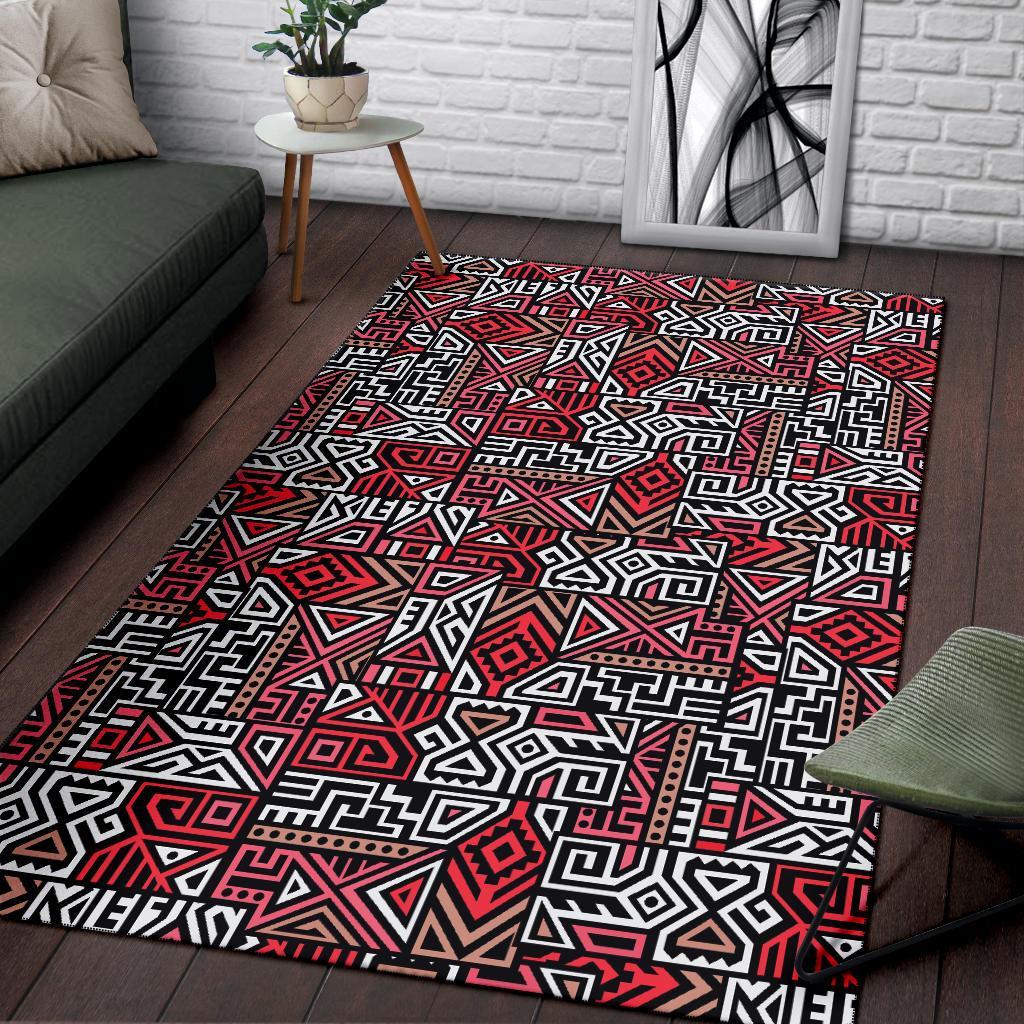 Ethnic Red Print Pattern Floor Mat-grizzshop