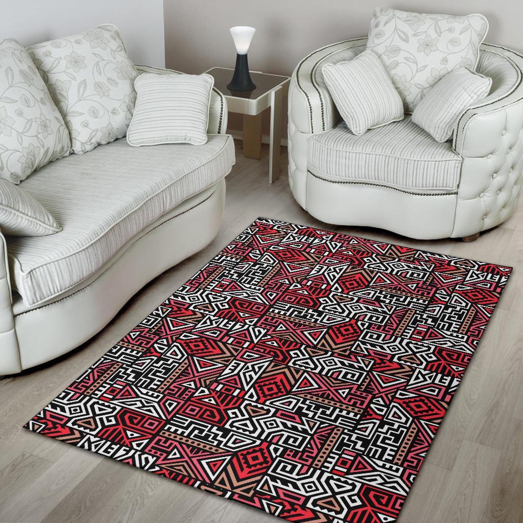 Ethnic Red Print Pattern Floor Mat-grizzshop