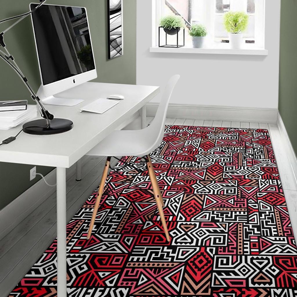 Ethnic Red Print Pattern Floor Mat-grizzshop