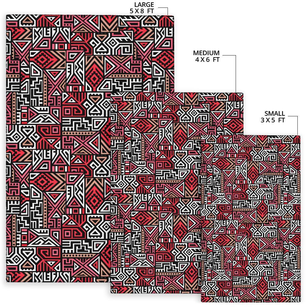 Ethnic Red Print Pattern Floor Mat-grizzshop