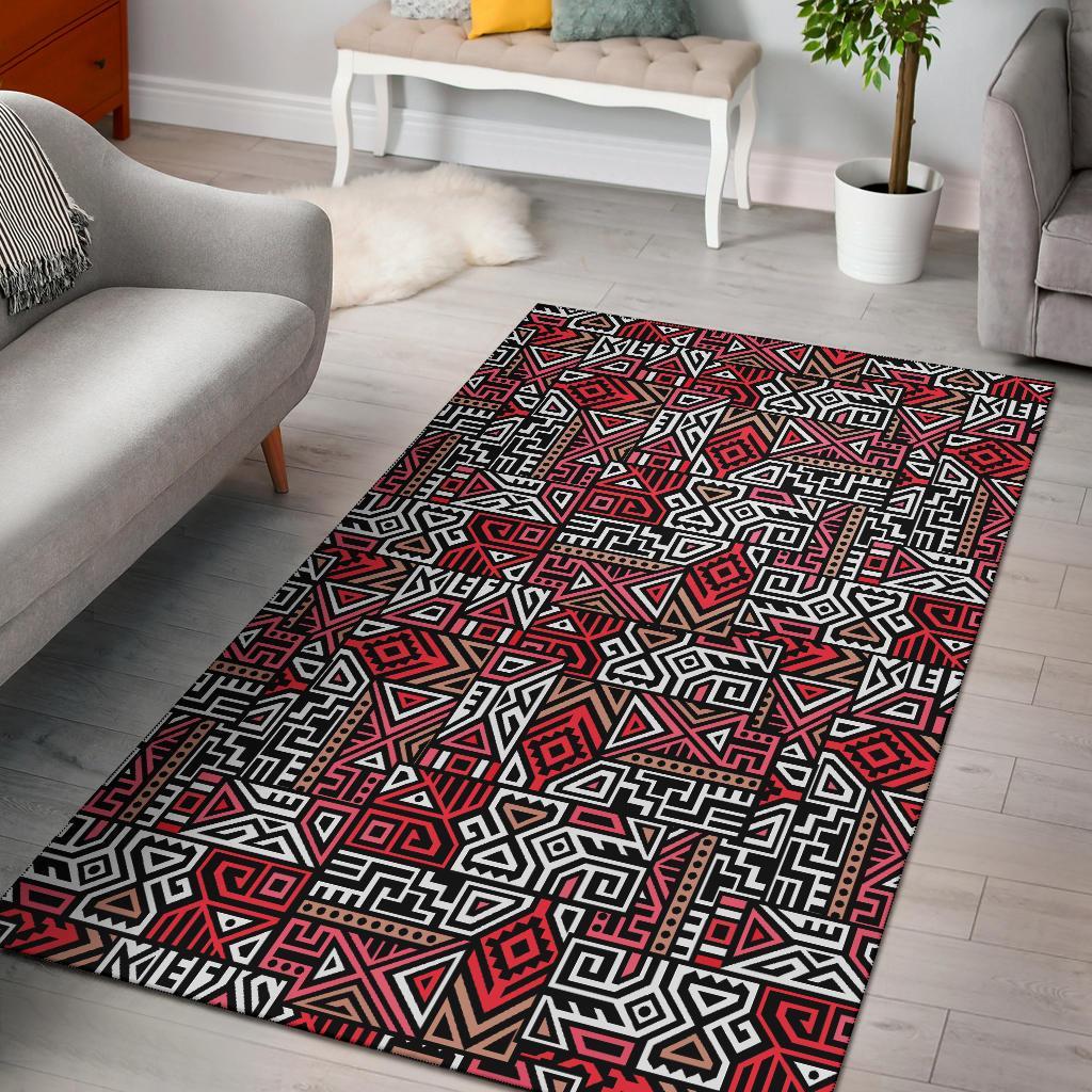 Ethnic Red Print Pattern Floor Mat-grizzshop