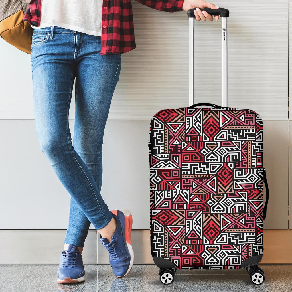 Ethnic Red Print Pattern Luggage Cover Protector-grizzshop