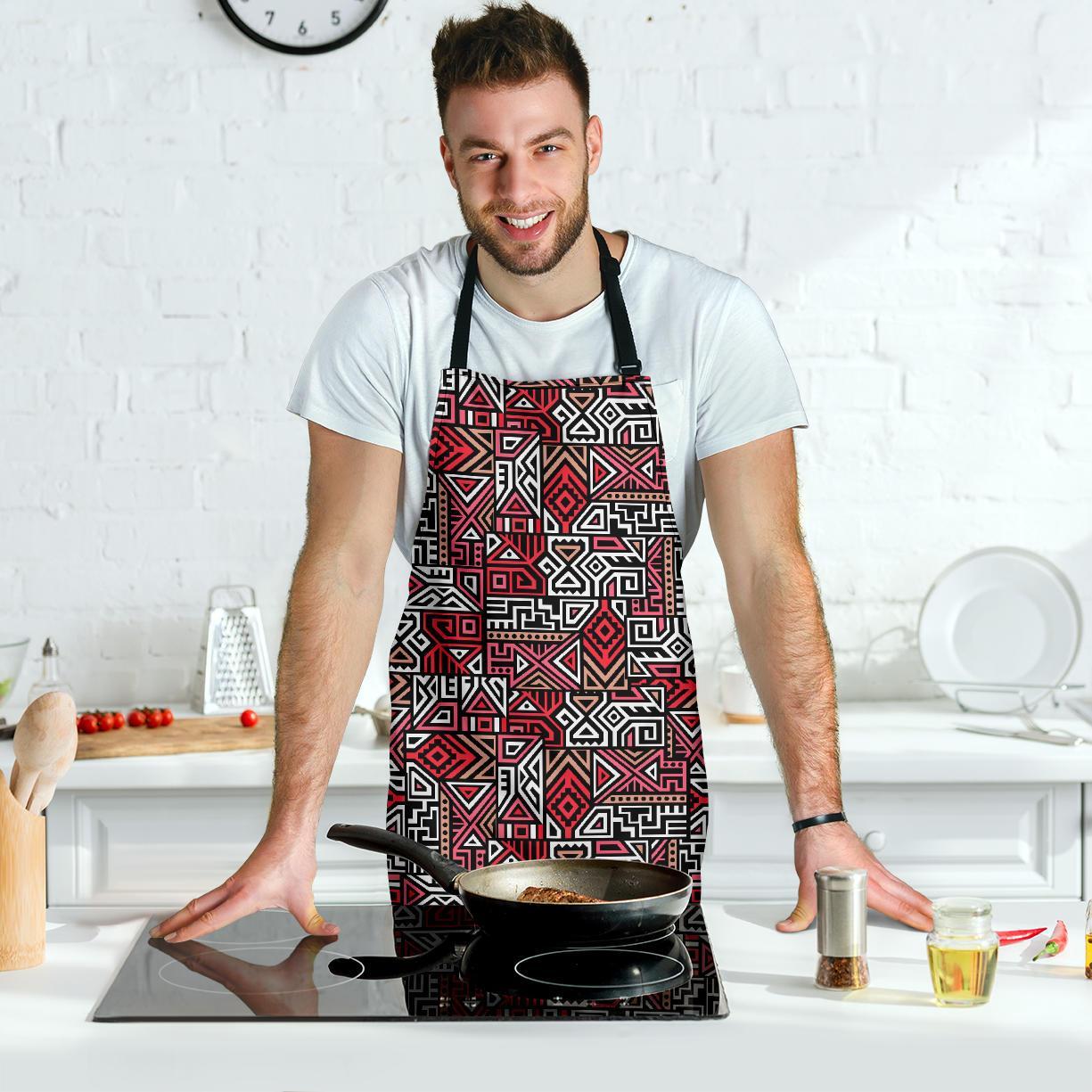 Ethnic Red Print Pattern Men's Apron-grizzshop