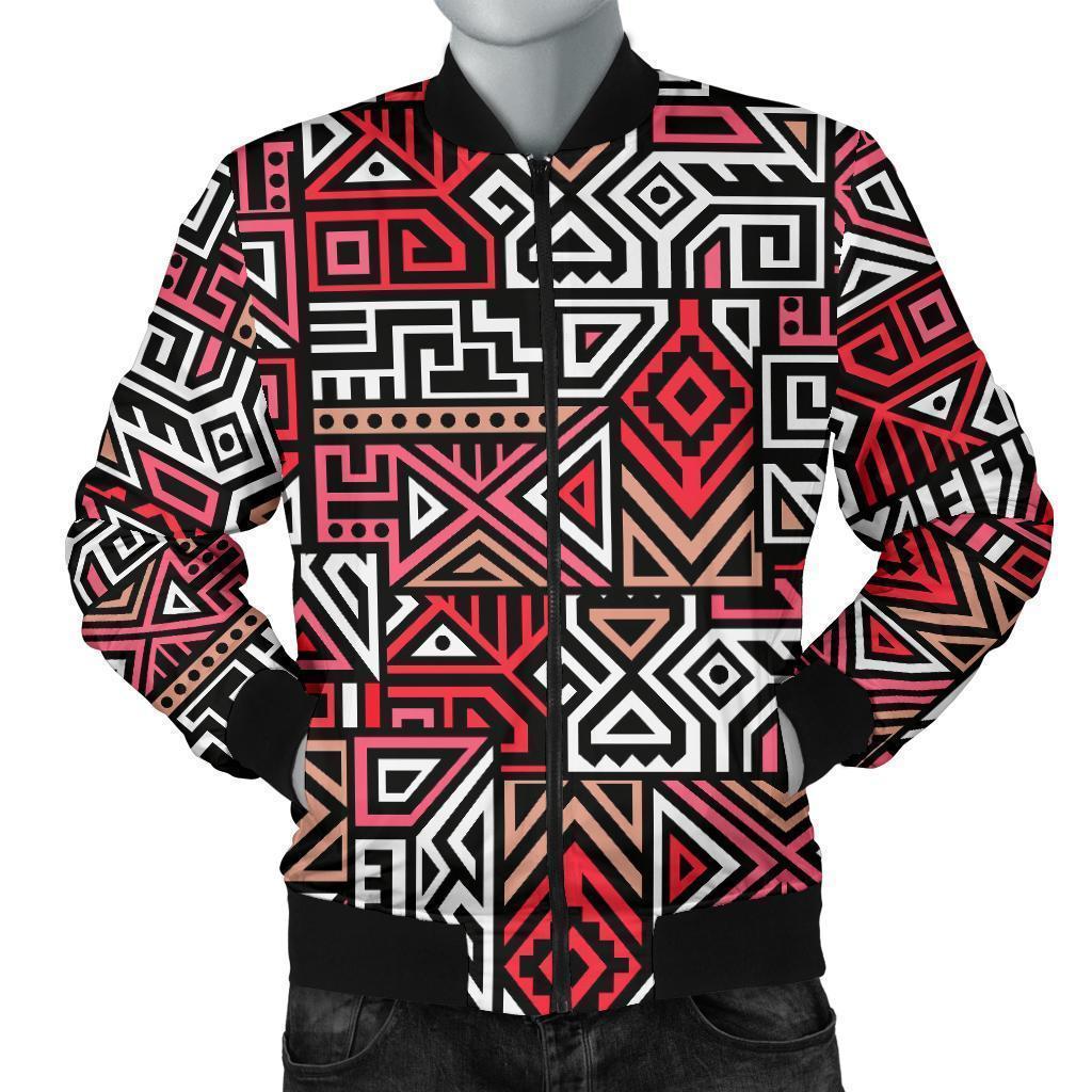 Ethnic Red Print Pattern Men's Bomber Jacket-grizzshop