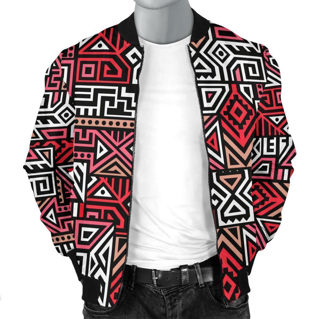 Ethnic Red Print Pattern Men's Bomber Jacket-grizzshop