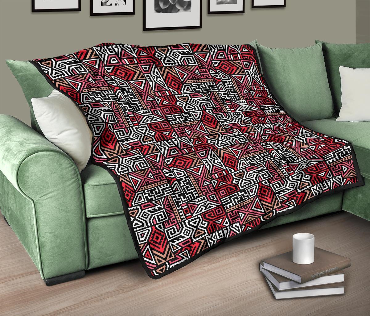 Ethnic Red Print Pattern Quilt-grizzshop