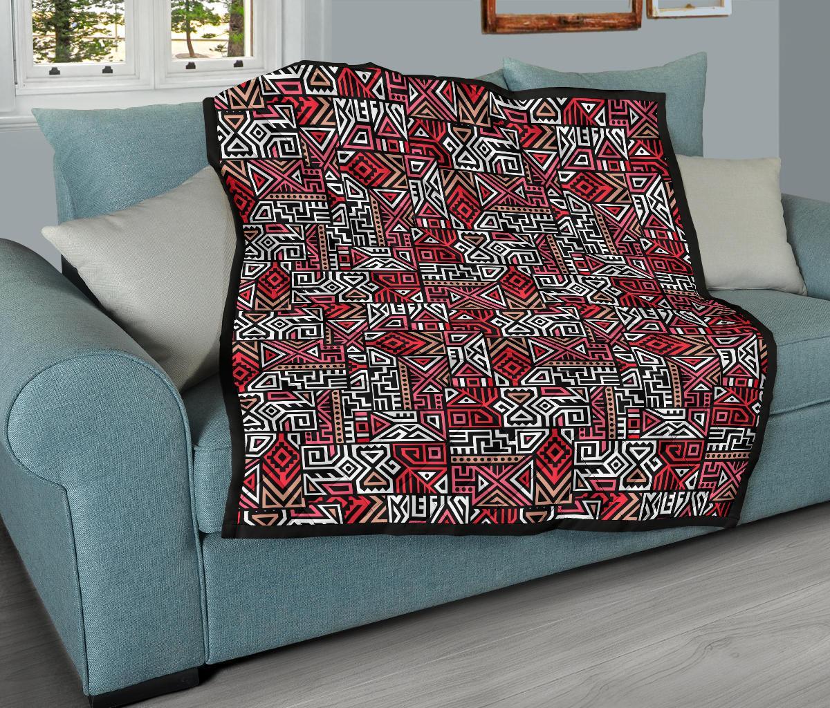 Ethnic Red Print Pattern Quilt-grizzshop