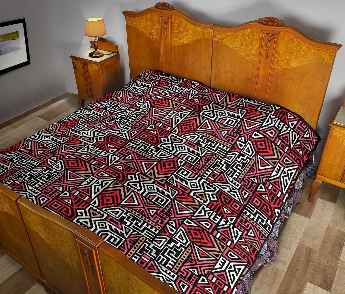 Ethnic Red Print Pattern Quilt-grizzshop