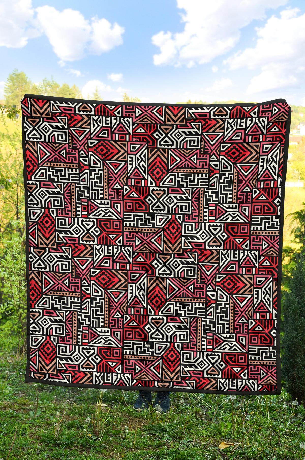 Ethnic Red Print Pattern Quilt-grizzshop