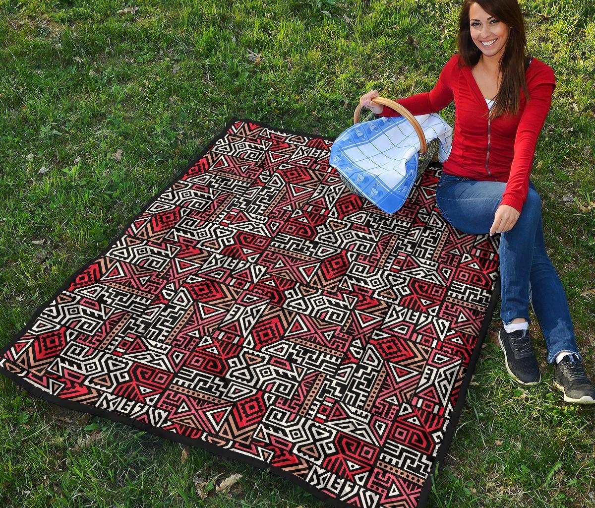 Ethnic Red Print Pattern Quilt-grizzshop