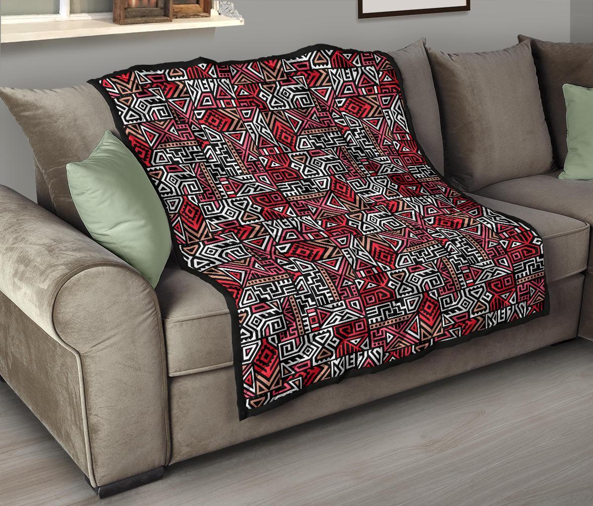 Ethnic Red Print Pattern Quilt-grizzshop